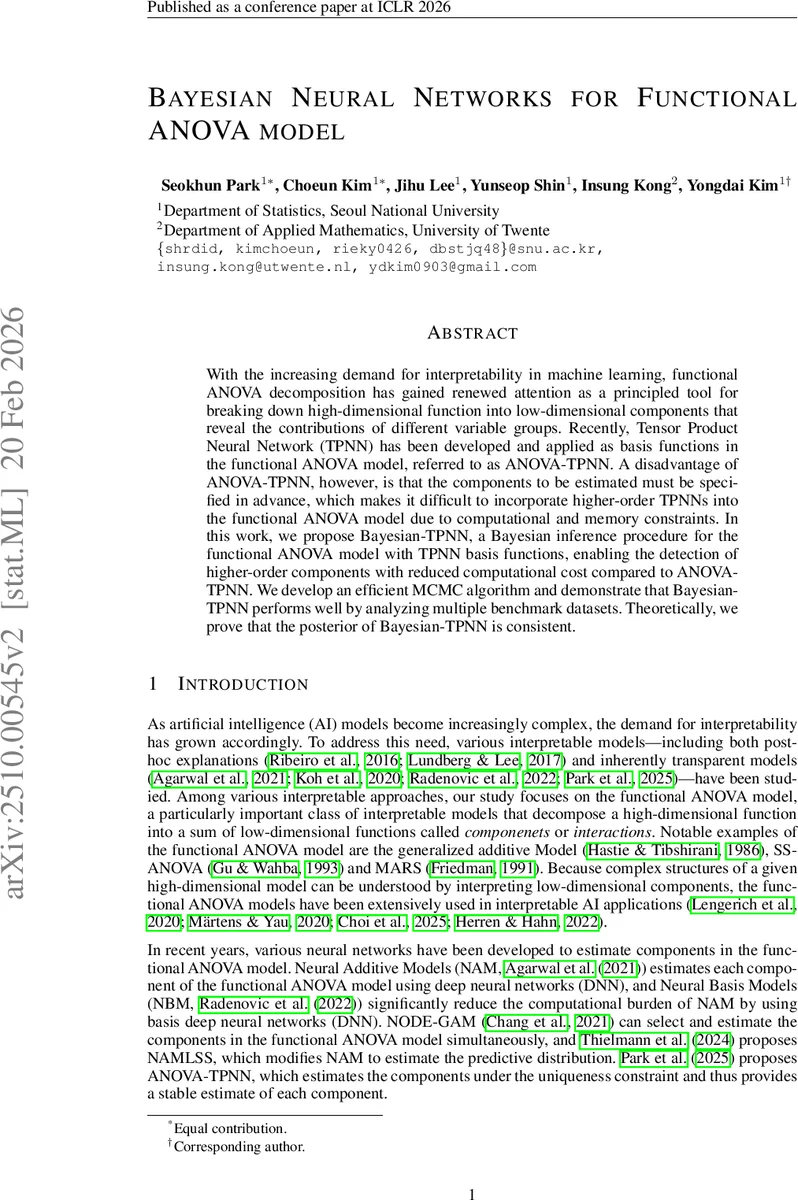 Bayesian Neural Networks for Functional ANOVA model