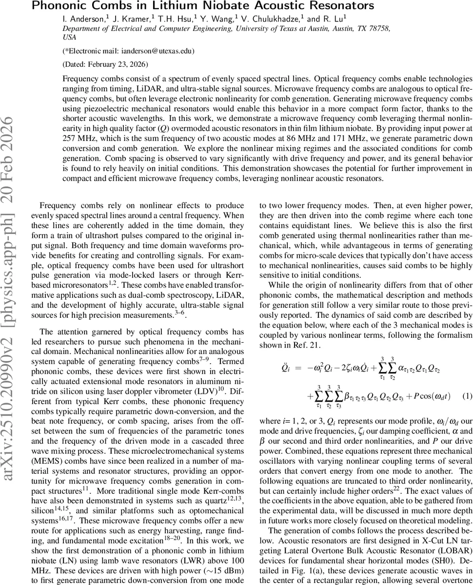 Phononic Combs in Lithium Niobate Acoustic Resonators