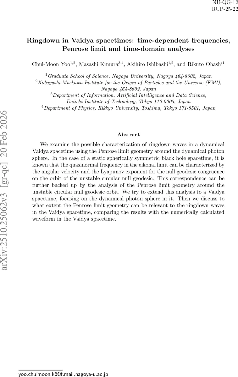 Ringdown in Vaidya spacetimes: time-dependent frequencies, Penrose limit and time-domain analyses