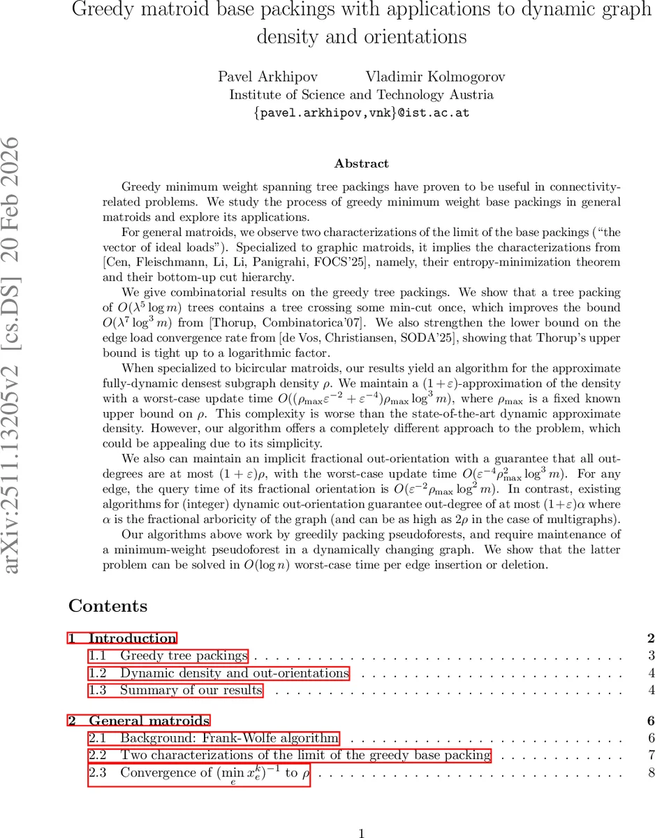Greedy matroid base packings with applications to dynamic graph density and orientations