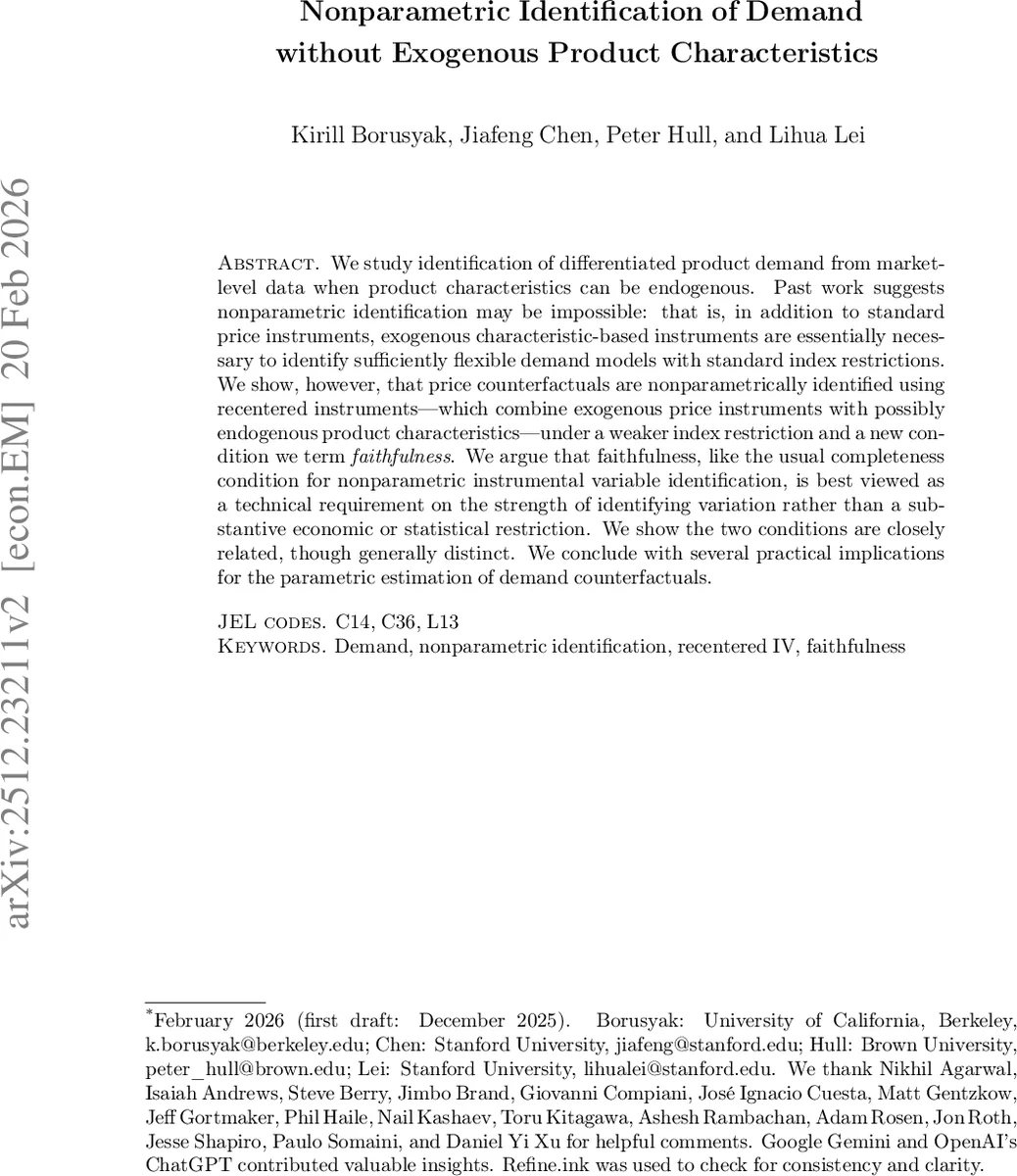 Nonparametric Identification of Demand without Exogenous Product Characteristics