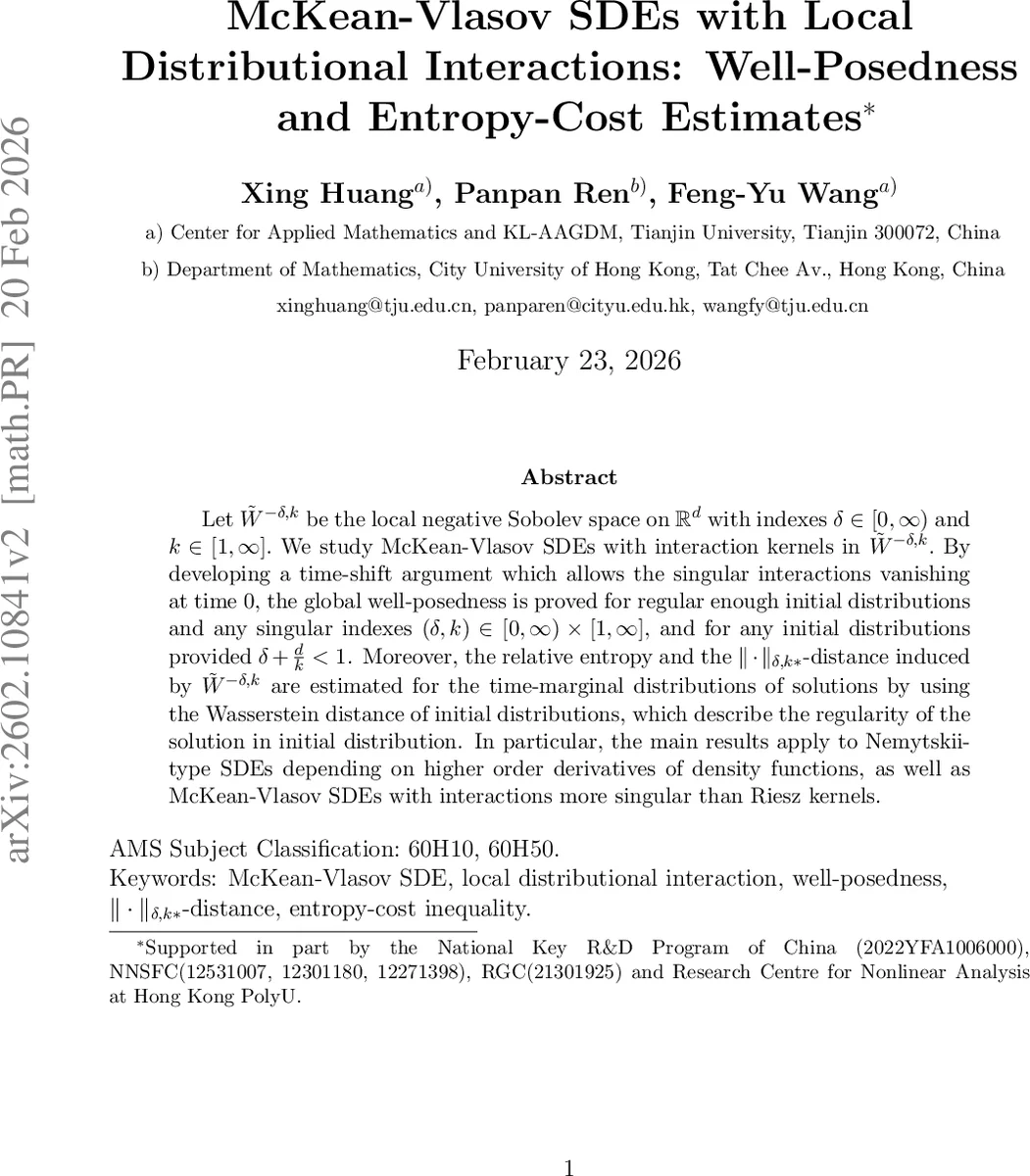 McKean-Vlasov SDEs with Local Distributional Interactions: Well-Posedness and Entropy-Cost Estimates