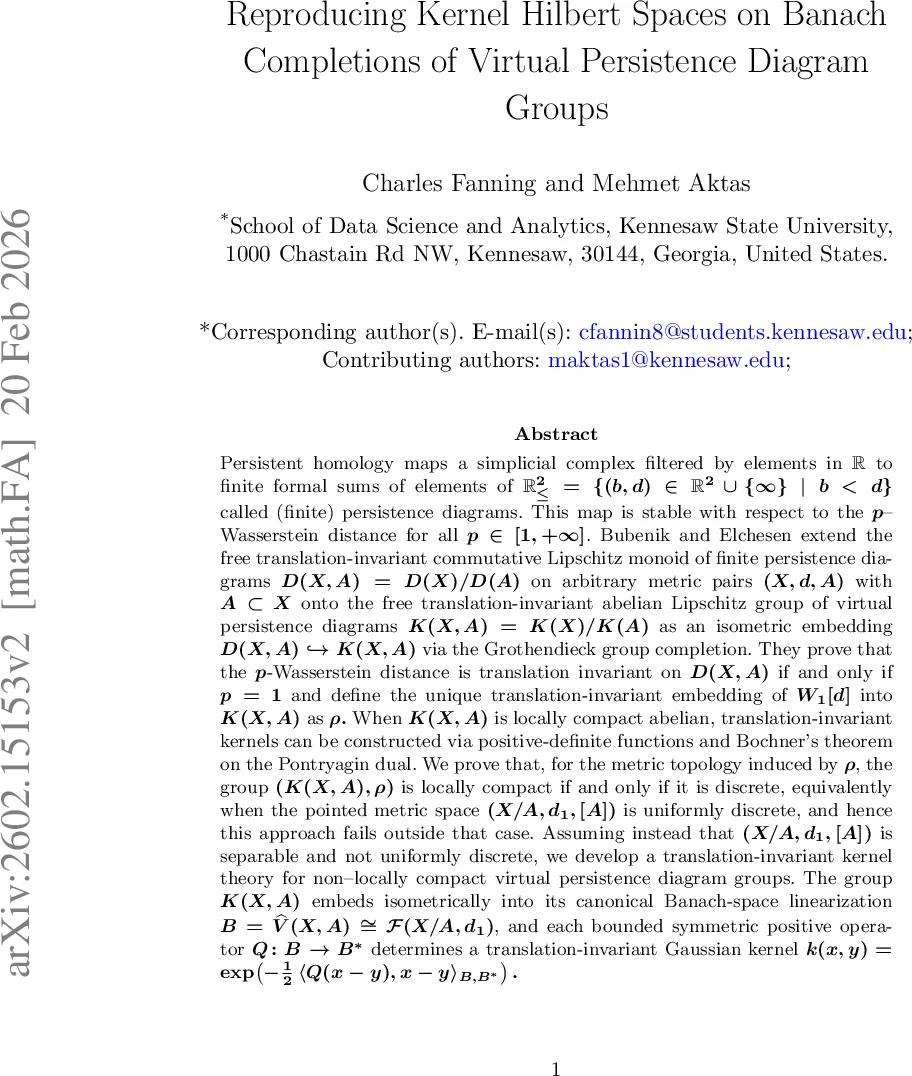 Reproducing Kernel Hilbert Spaces on Banach Completions of Virtual Persistence Diagram Groups