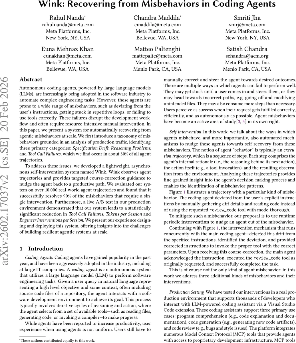 Wink: Recovering from Misbehaviors in Coding Agents
