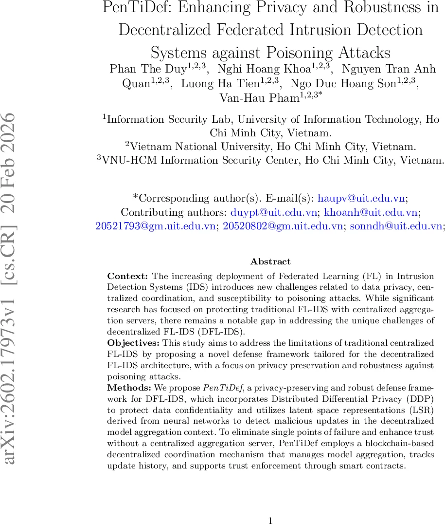 PenTiDef: Enhancing Privacy and Robustness in Decentralized Federated Intrusion Detection Systems against Poisoning Attacks