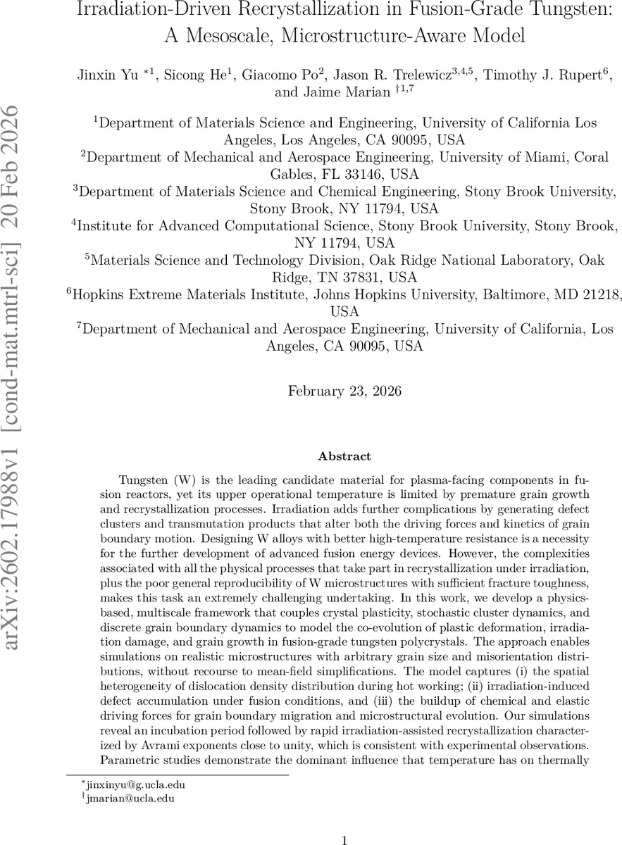 Irradiation-Driven Recrystallization in Fusion-Grade Tungsten: A Mesoscale, Microstructure-Aware Model