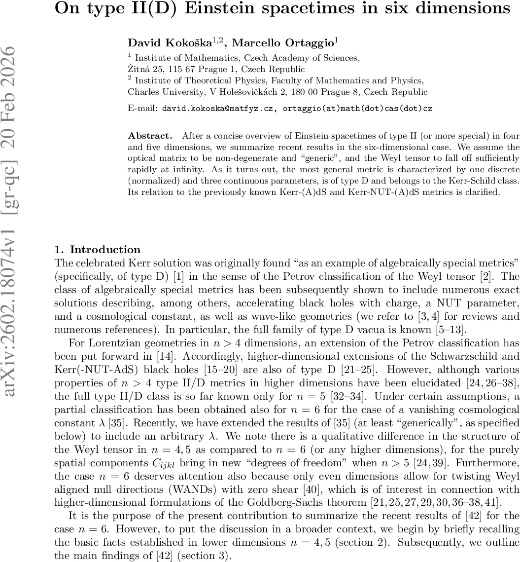 On type II(D) Einstein spacetimes in six dimensions