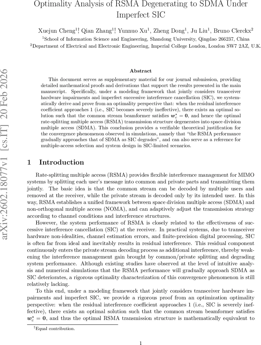 Optimality Analysis of RSMA Degenerating to SDMA Under Imperfect SIC