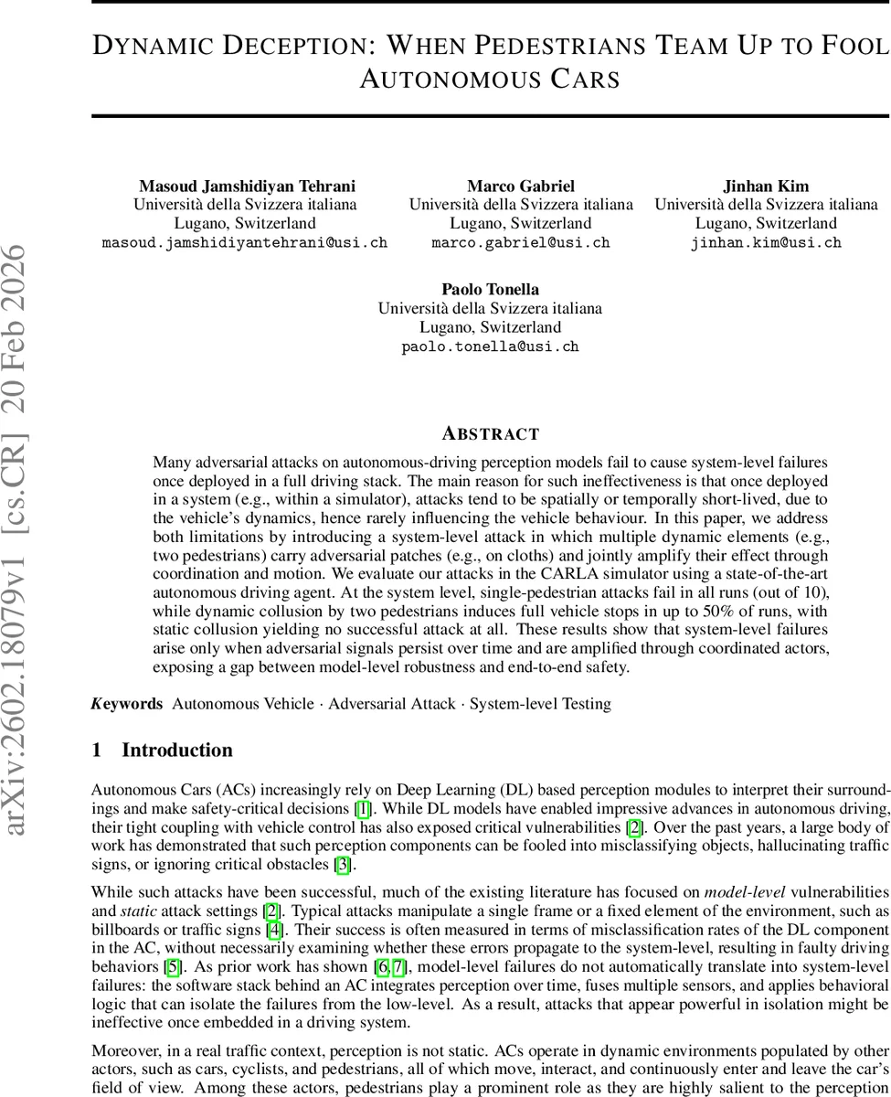 Dynamic Deception: When Pedestrians Team Up to Fool Autonomous Cars