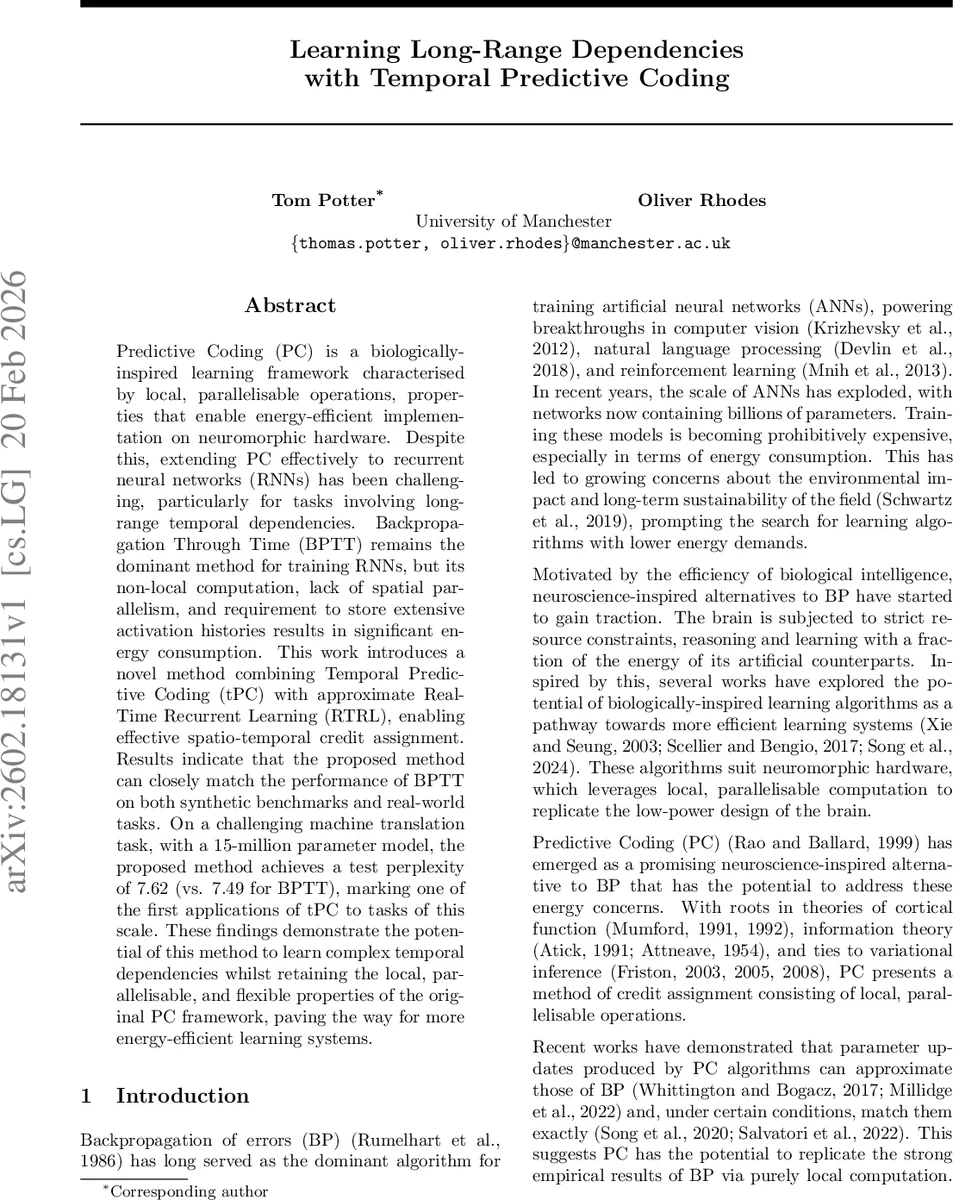 Learning Long-Range Dependencies with Temporal Predictive Coding