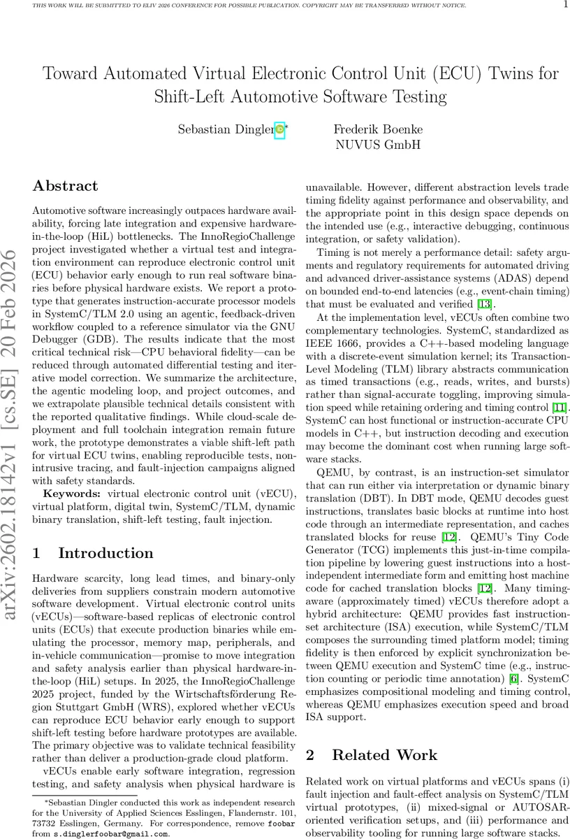 Toward Automated Virtual Electronic Control Unit (ECU) Twins for Shift-Left Automotive Software Testing