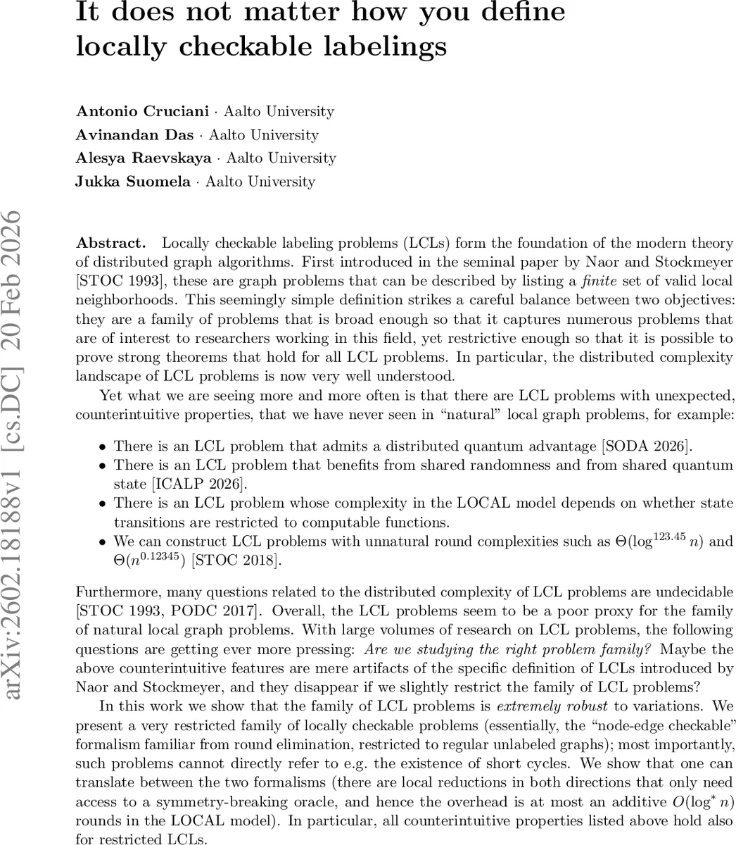 It does not matter how you define locally checkable labelings