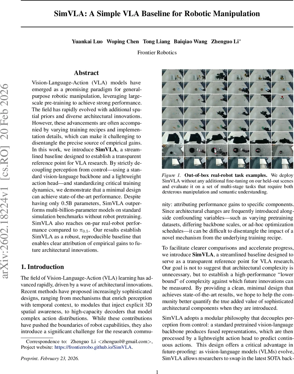 SimVLA: A Simple VLA Baseline for Robotic Manipulation