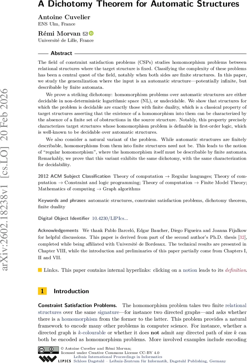 A Dichotomy Theorem for Automatic Structures