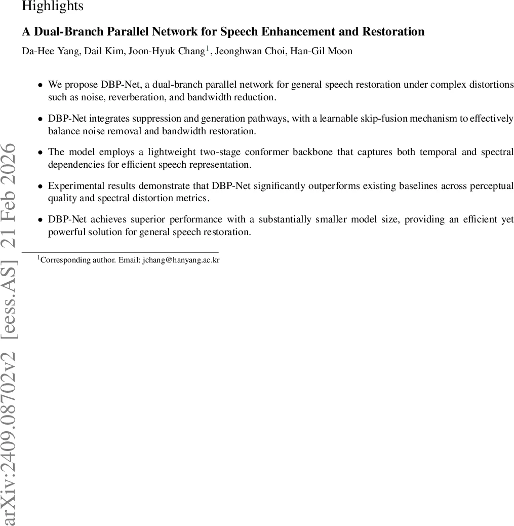 A Dual-Branch Parallel Network for Speech Enhancement and Restoration