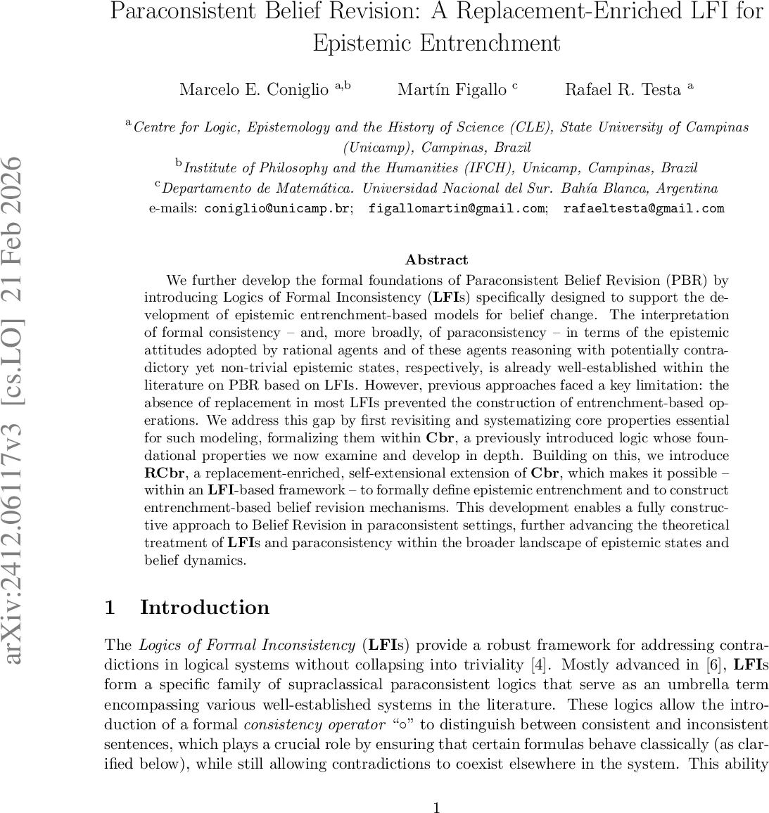 Paraconsistent Belief Revision: A Replacement-Enriched LFI for Epistemic Entrenchment