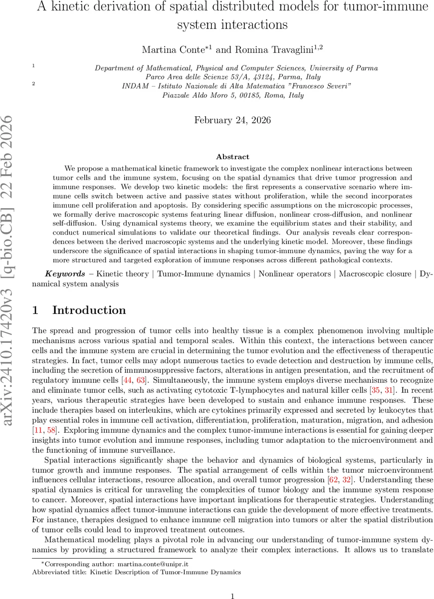 A kinetic derivation of spatial distributed models for tumor-immune system interactions