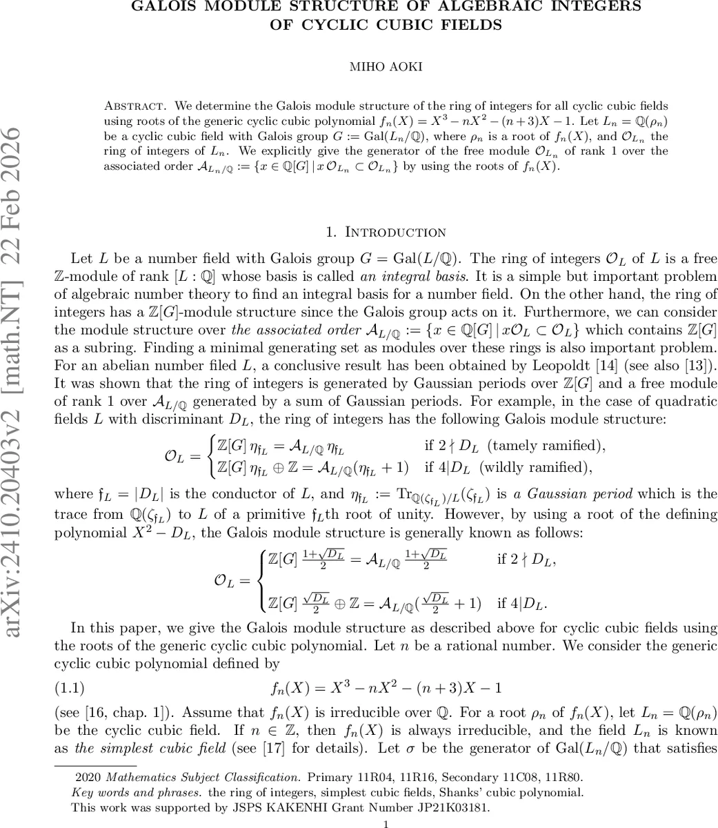 Galois module structure of algebraic integers of cyclic cubic fields