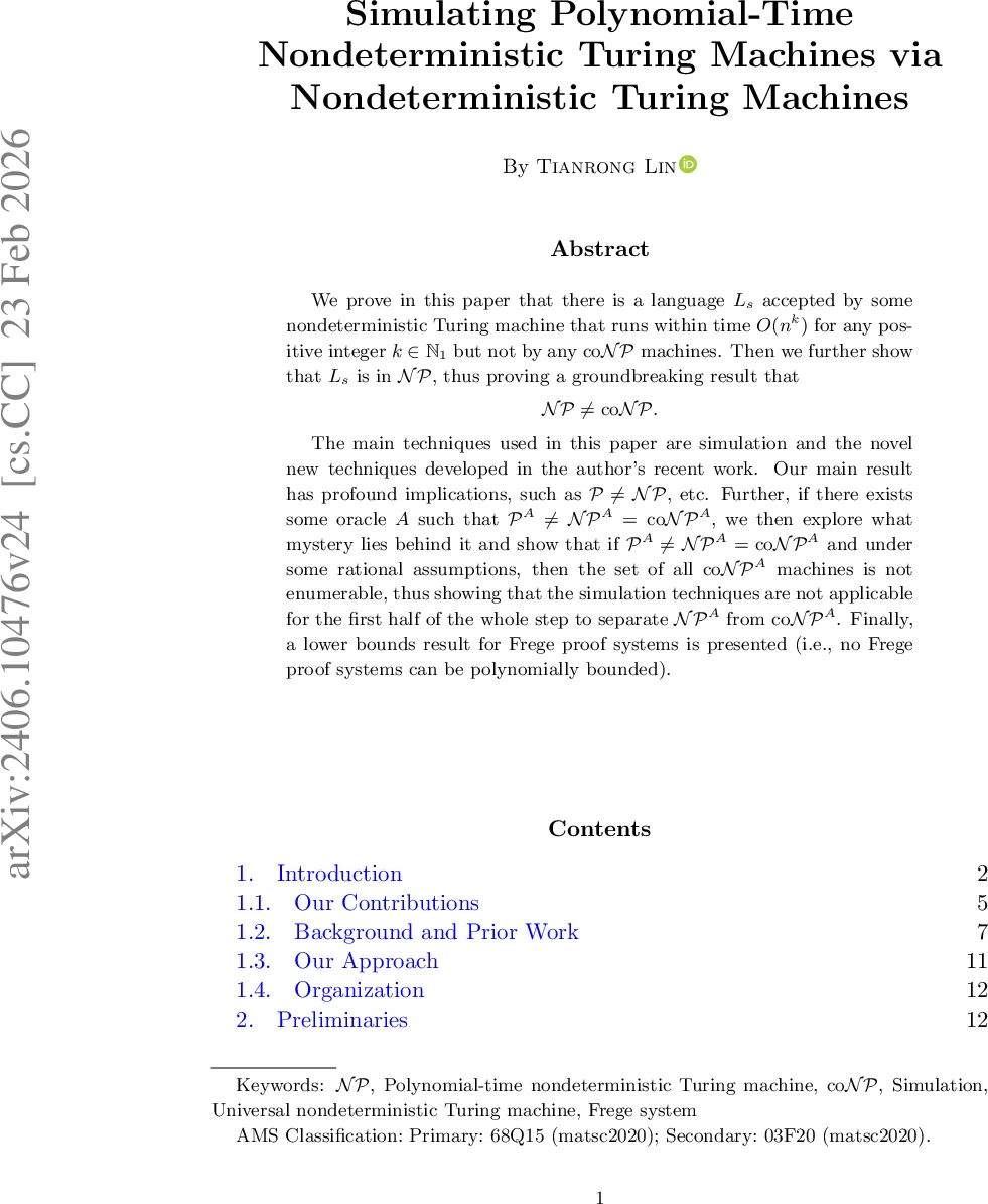 Simulating Polynomial-Time Nondeterministic Turing Machines via Nondeterministic Turing Machines