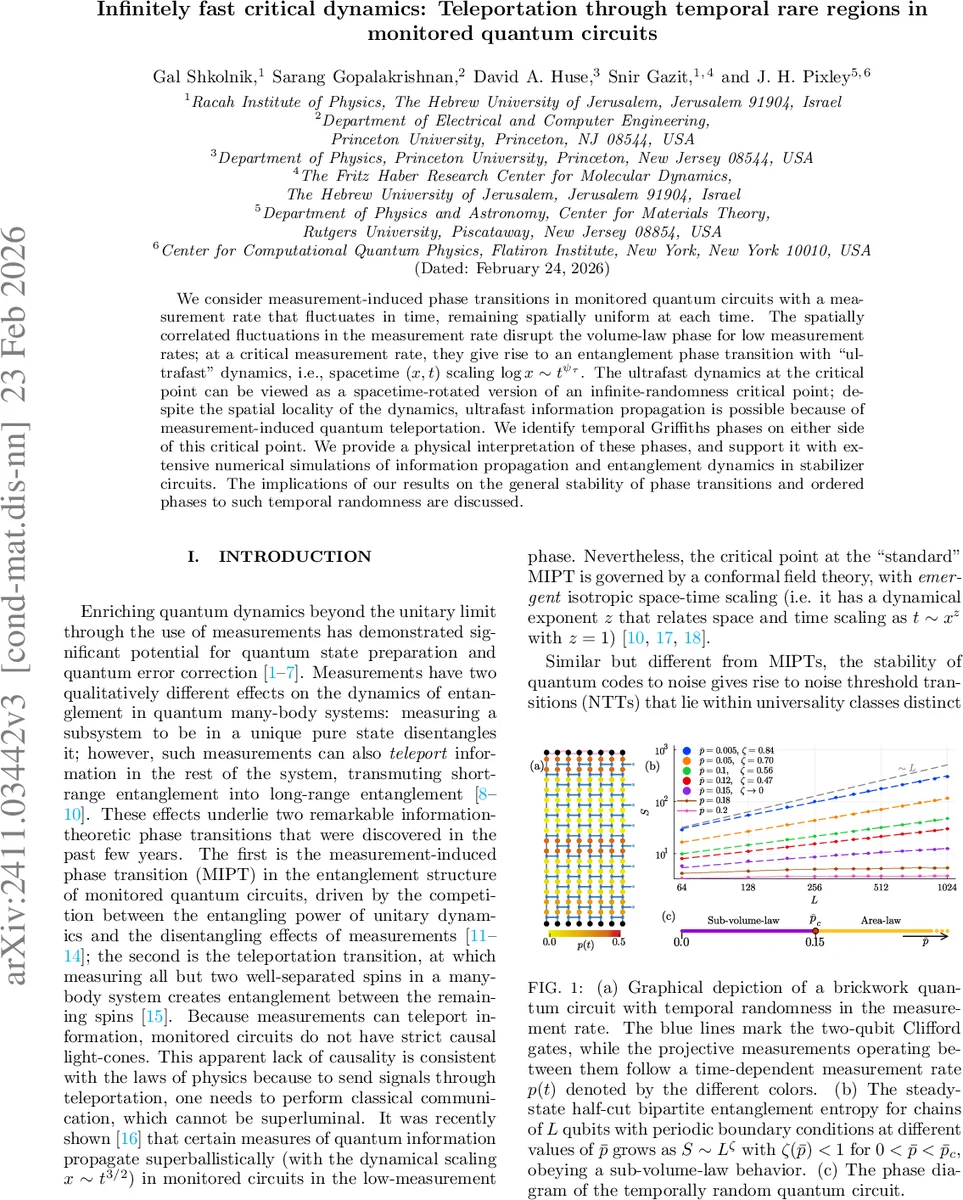 Infinitely fast critical dynamics: Teleportation through temporal rare regions in monitored quantum circuits