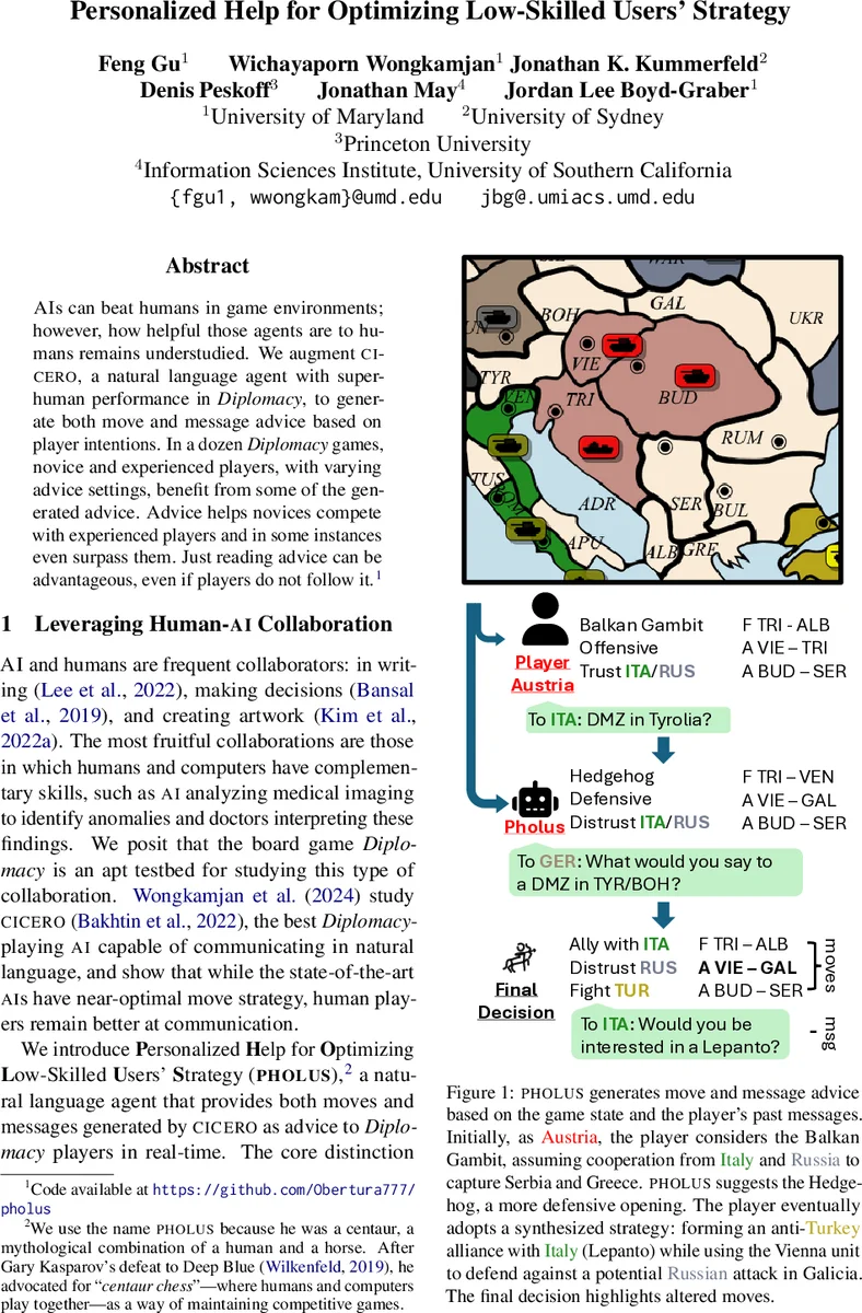 Personalized Help for Optimizing Low-Skilled Users' Strategy