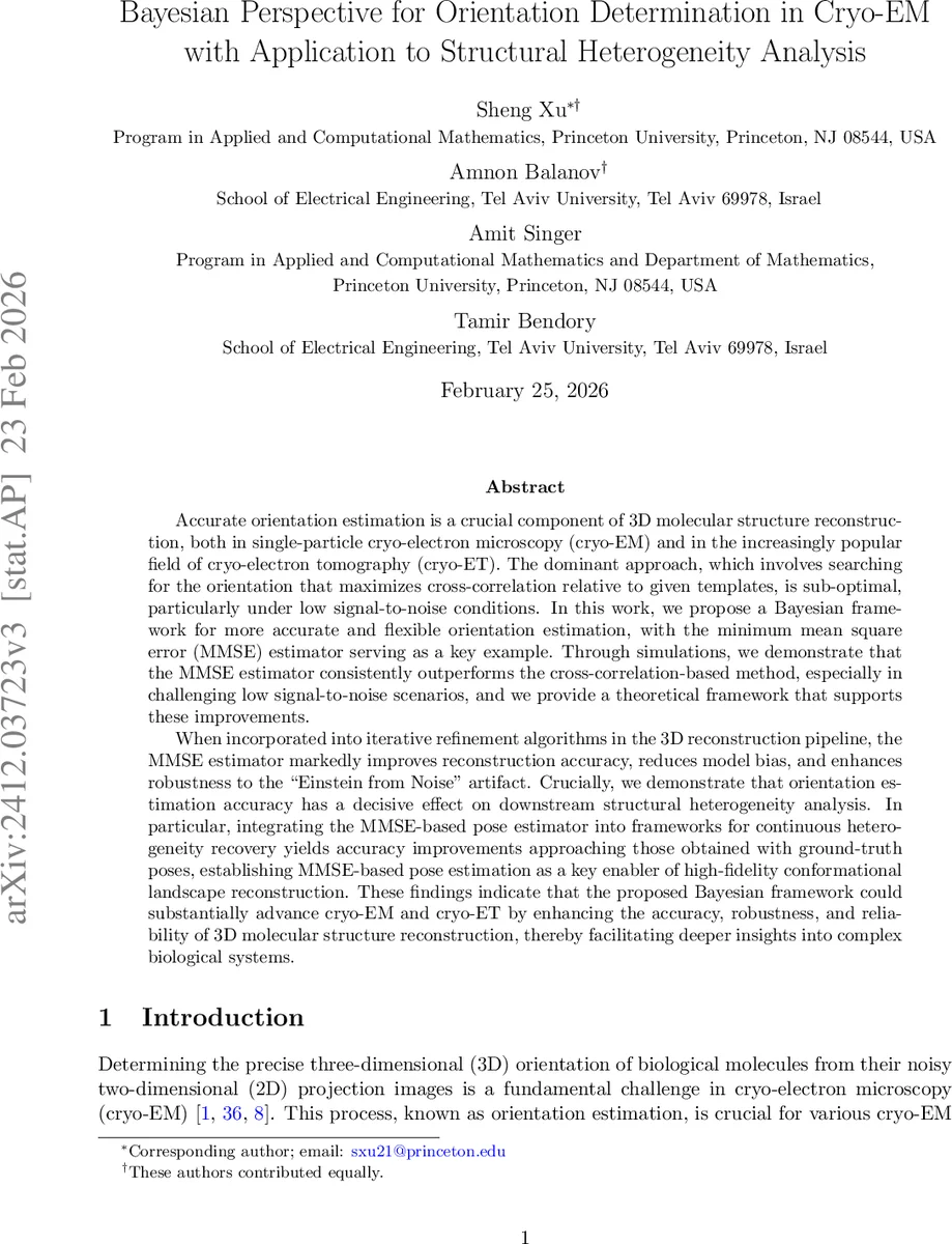 Bayesian Perspective for Orientation Determination in Cryo-EM with Application to Structural Heterogeneity Analysis