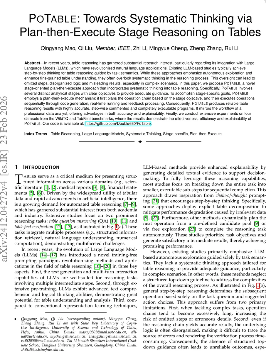 PoTable: Towards Systematic Thinking via Plan-then-Execute Stage Reasoning on Tables