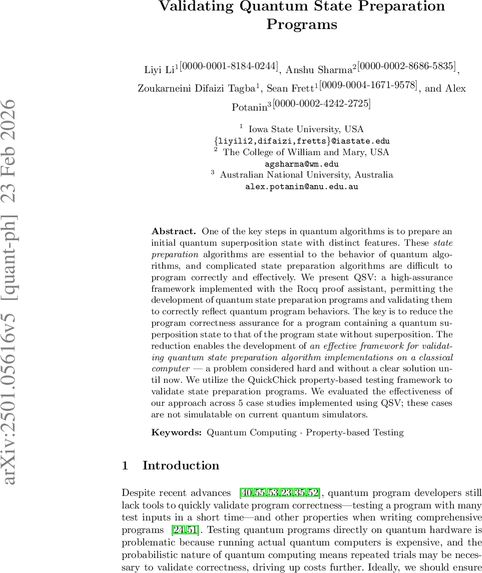 Validating Quantum State Preparation Programs (Extended Version)