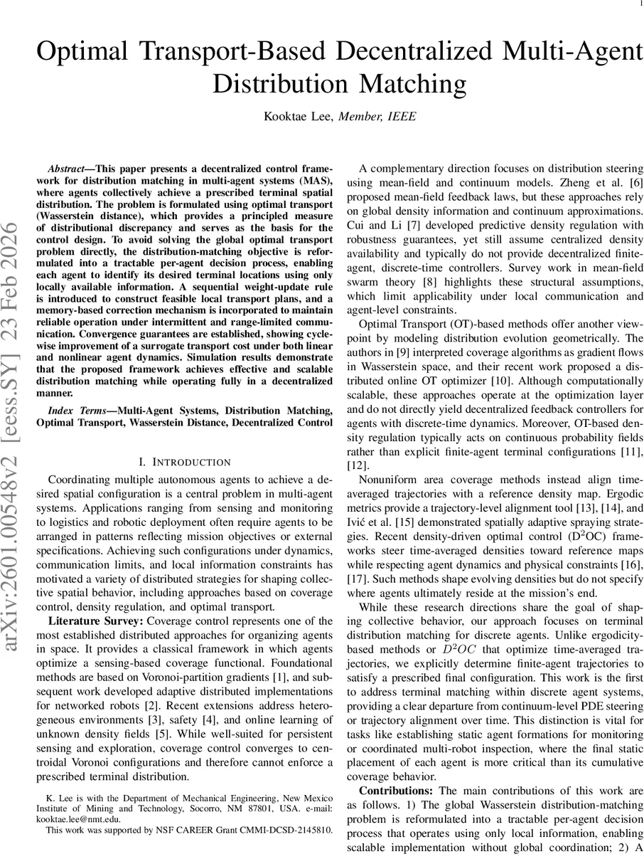 Optimal Transport-Based Decentralized Multi-Agent Distribution Matching