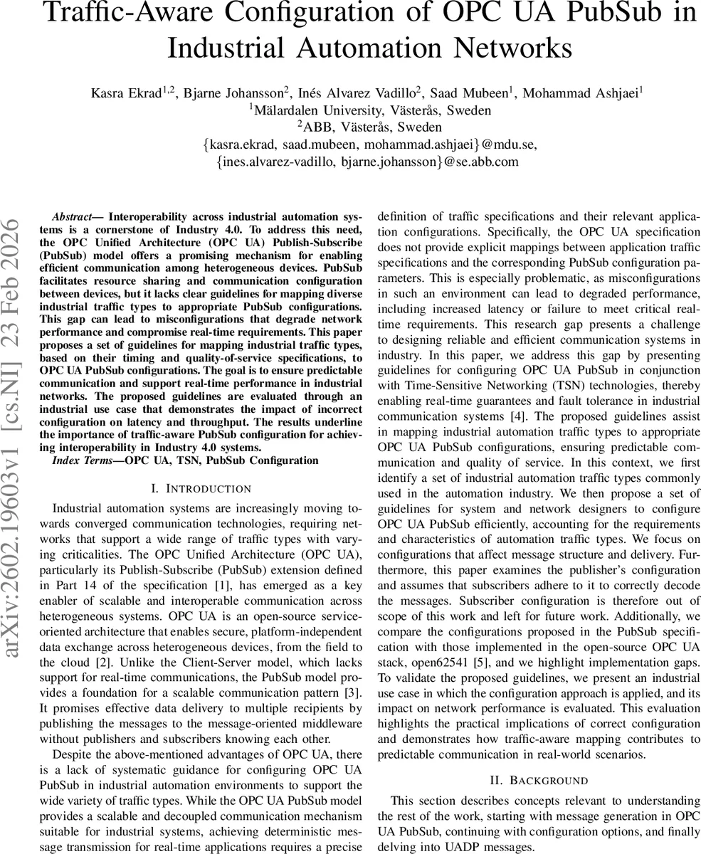 Traffic-Aware Configuration of OPC UA PubSub in Industrial Automation Networks