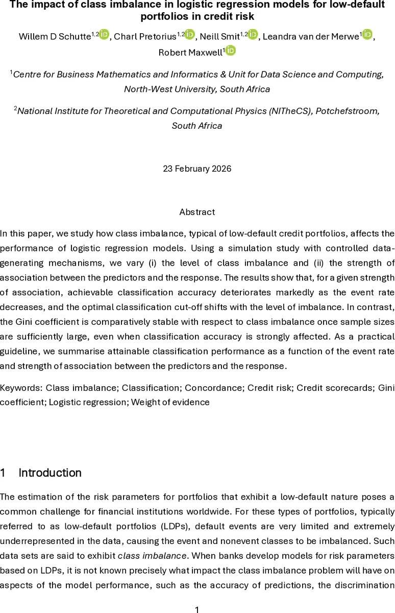 The impact of class imbalance in logistic regression models for low-default portfolios in credit risk