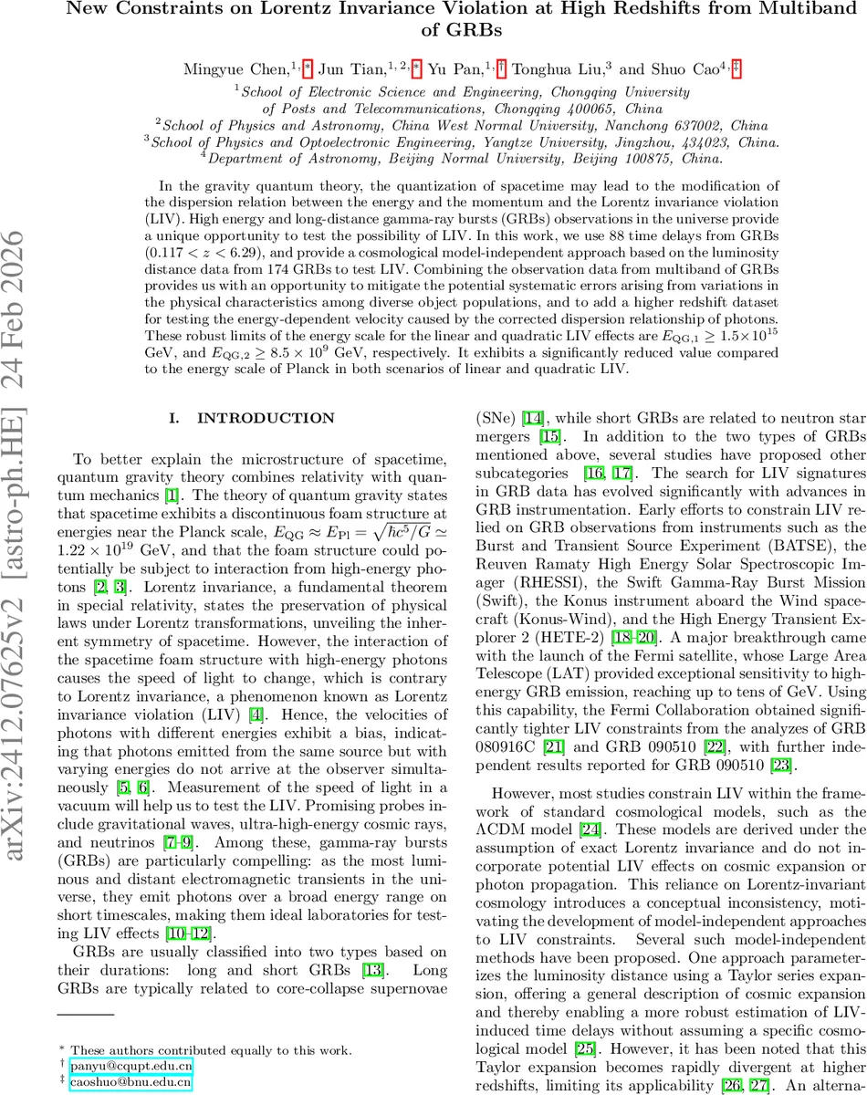 New Constraints on Lorentz Invariance Violation at High Redshifts from Multiband of GRBs