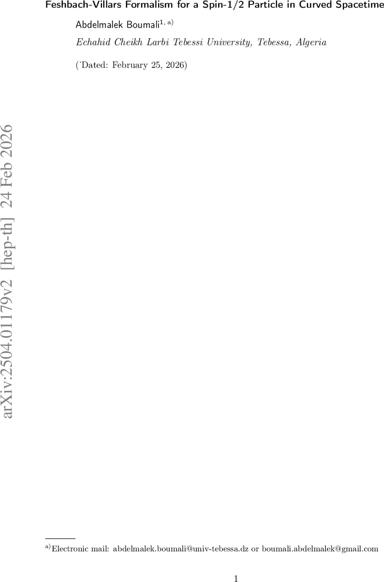 Feshbach-Villars Formalism for a Spin-1/2 Particle in Curved Spacetime