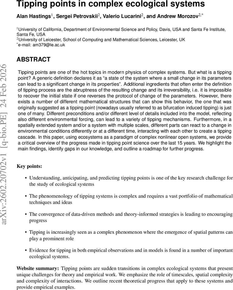 Tipping points in complex ecological systems