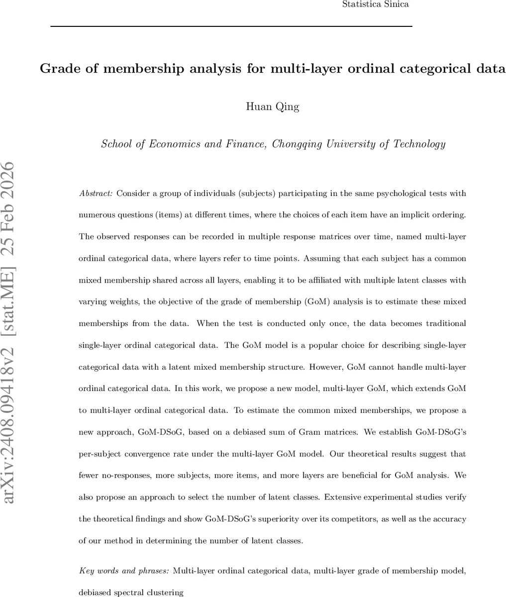 Grade of membership analysis for multi-layer ordinal categorical data