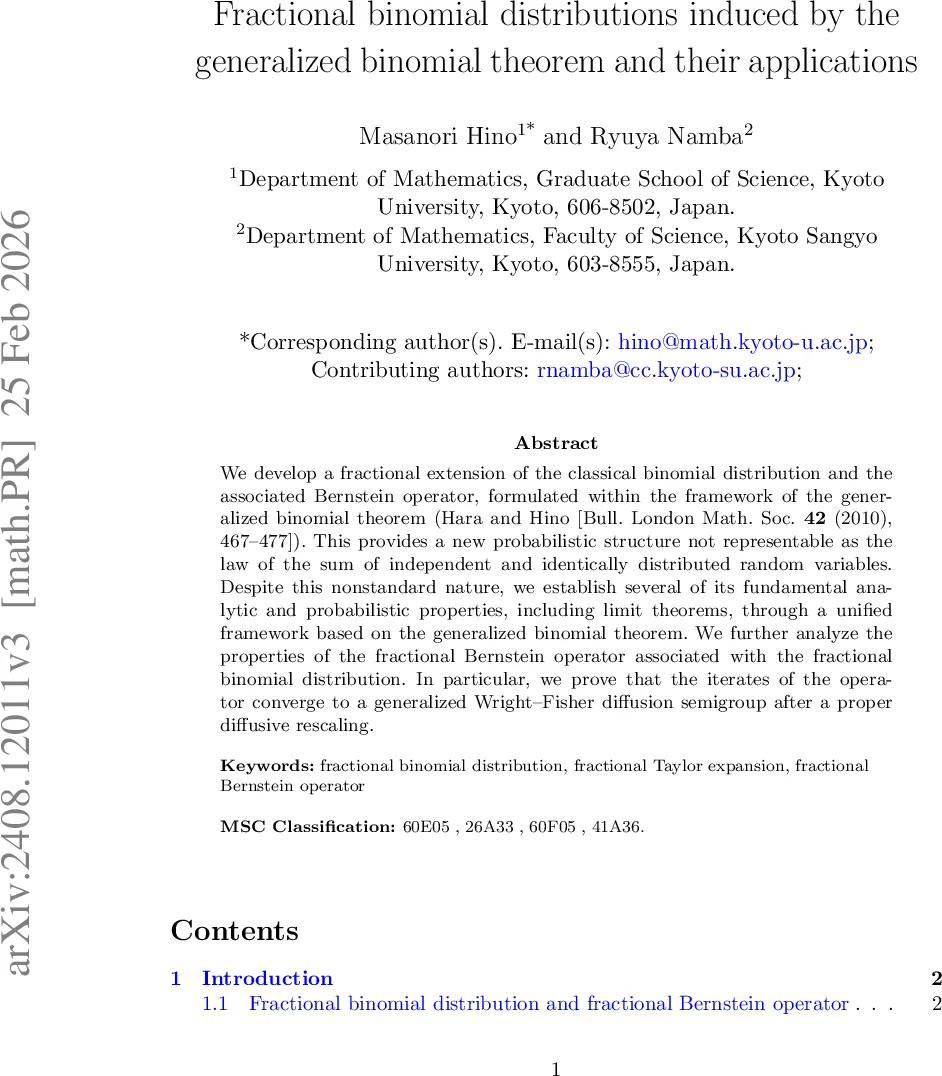 Fractional binomial distributions induced by the generalized binomial theorem and their applications