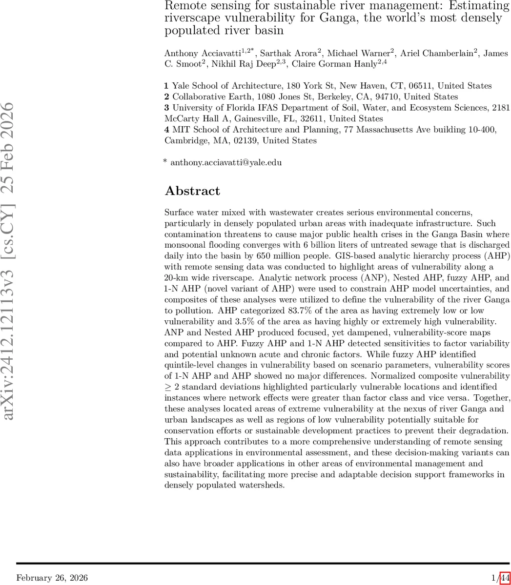 Remote sensing for sustainable river management: Estimating riverscape vulnerability for Ganga, the world's most densely populated river basin