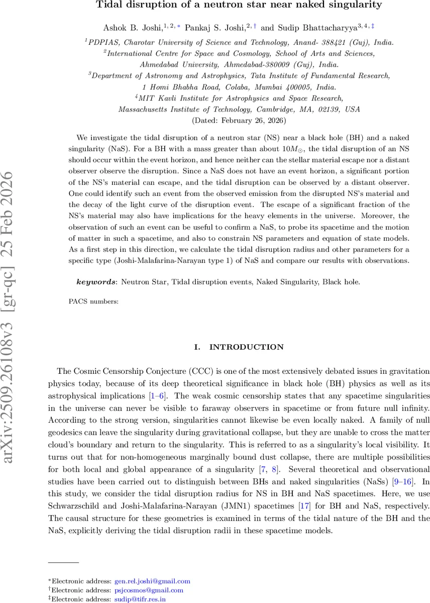 Tidal disruption of a neutron star near naked singularity
