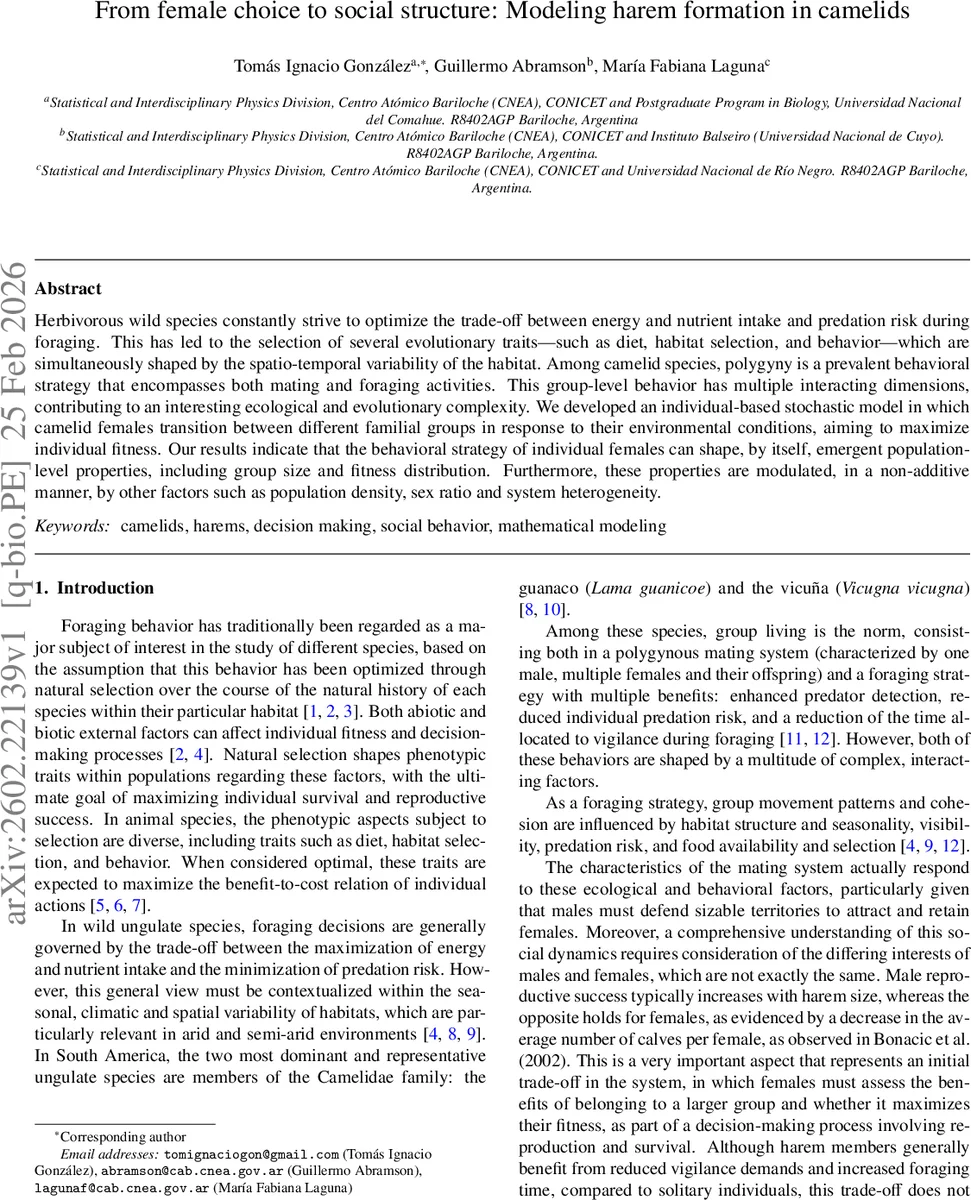From female choice to social structure: Modeling harem formation in camelids
