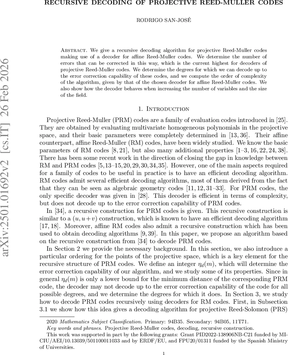 Recursive decoding of projective Reed-Muller codes