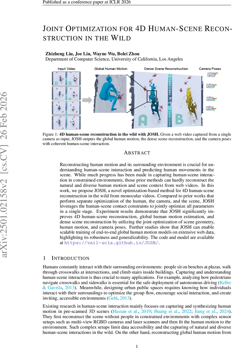 Joint Optimization for 4D Human-Scene Reconstruction in the Wild