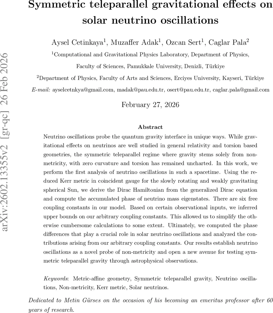 Symmetric teleparallel gravitational effects on solar neutrino oscillations