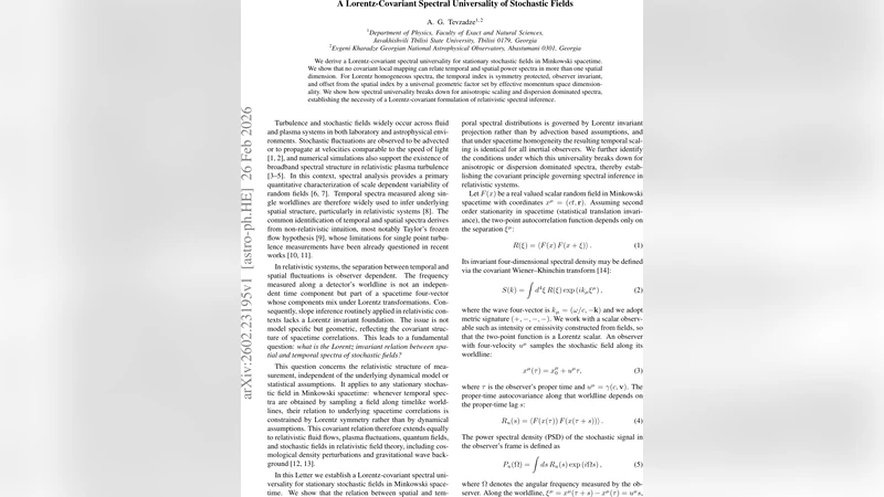 A Lorentz-Covariant Spectral Universality of Stochastic Fields