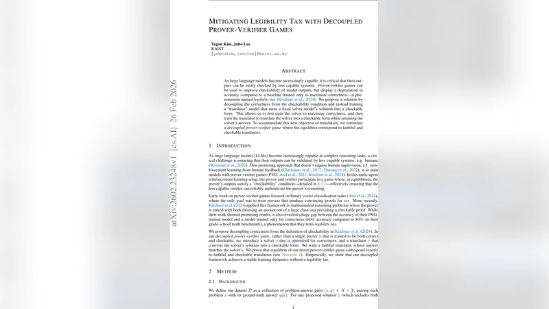 Mitigating Legibility Tax with Decoupled Prover-Verifier Games