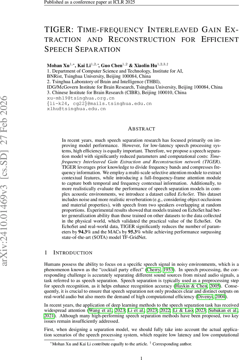 TIGER: Time-frequency Interleaved Gain Extraction and Reconstruction for Efficient Speech Separation