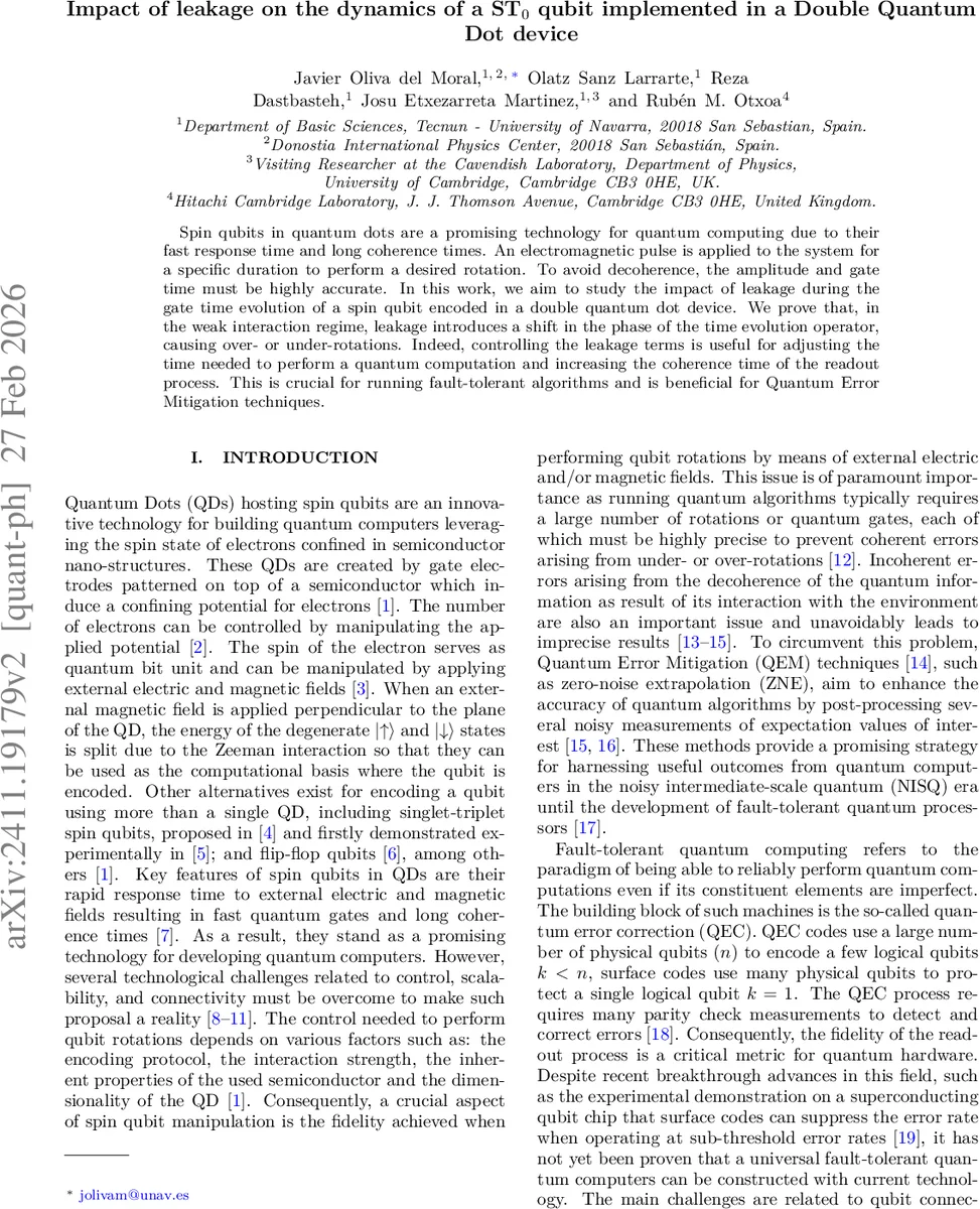 Impact of leakage on the dynamics of a ST$_0$ qubit implemented in a Double Quantum Dot device
