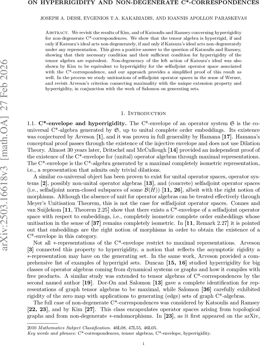 On hyperrigidity and non-degenerate C*-correspondences