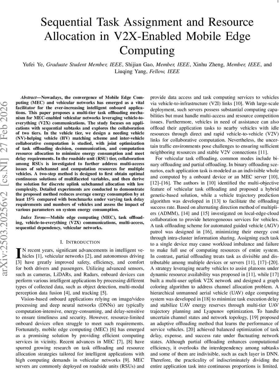 Sequential Task Assignment and Resource Allocation in V2X-Enabled Mobile Edge Computing