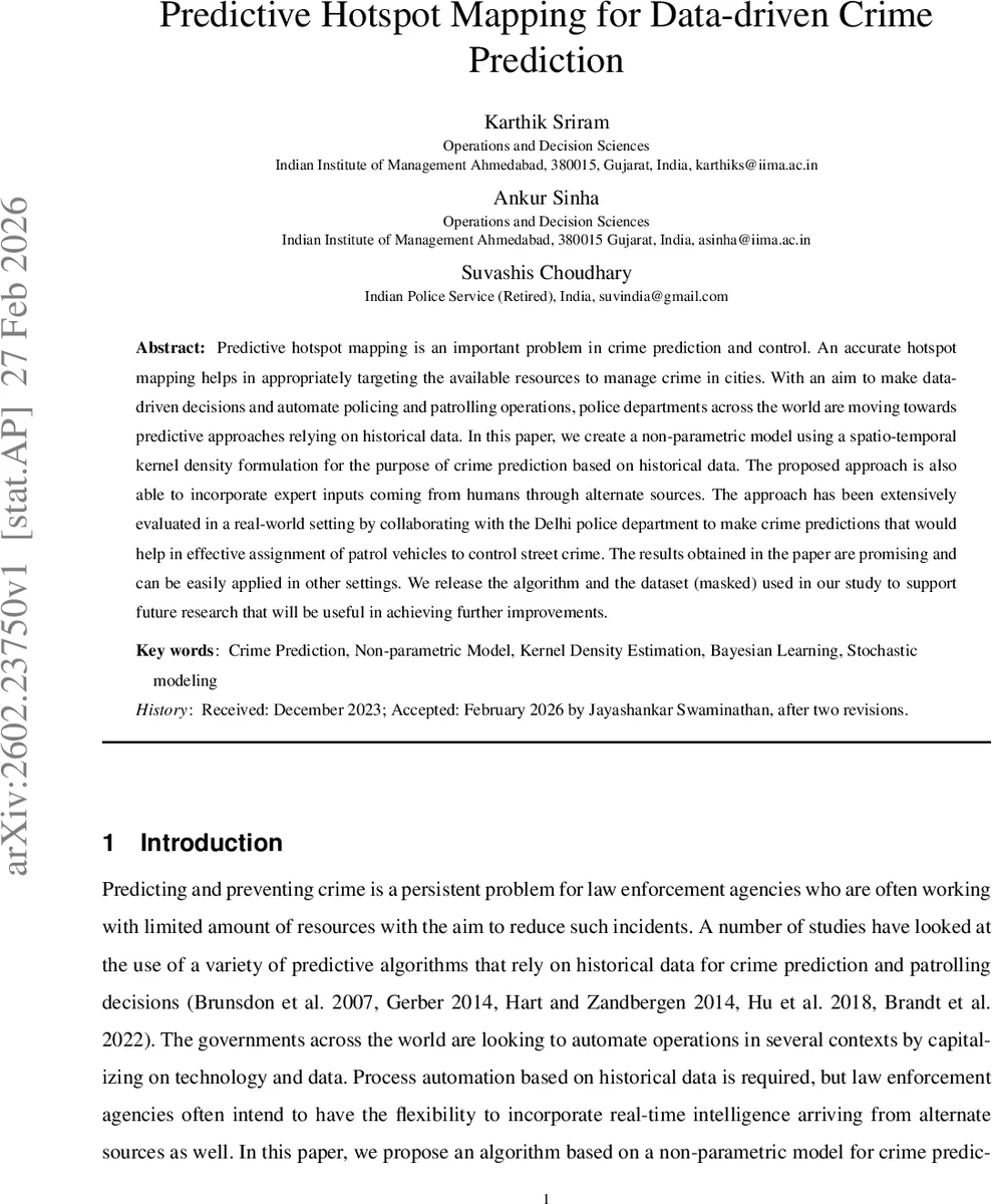 Predictive Hotspot Mapping for Data-driven Crime Prediction