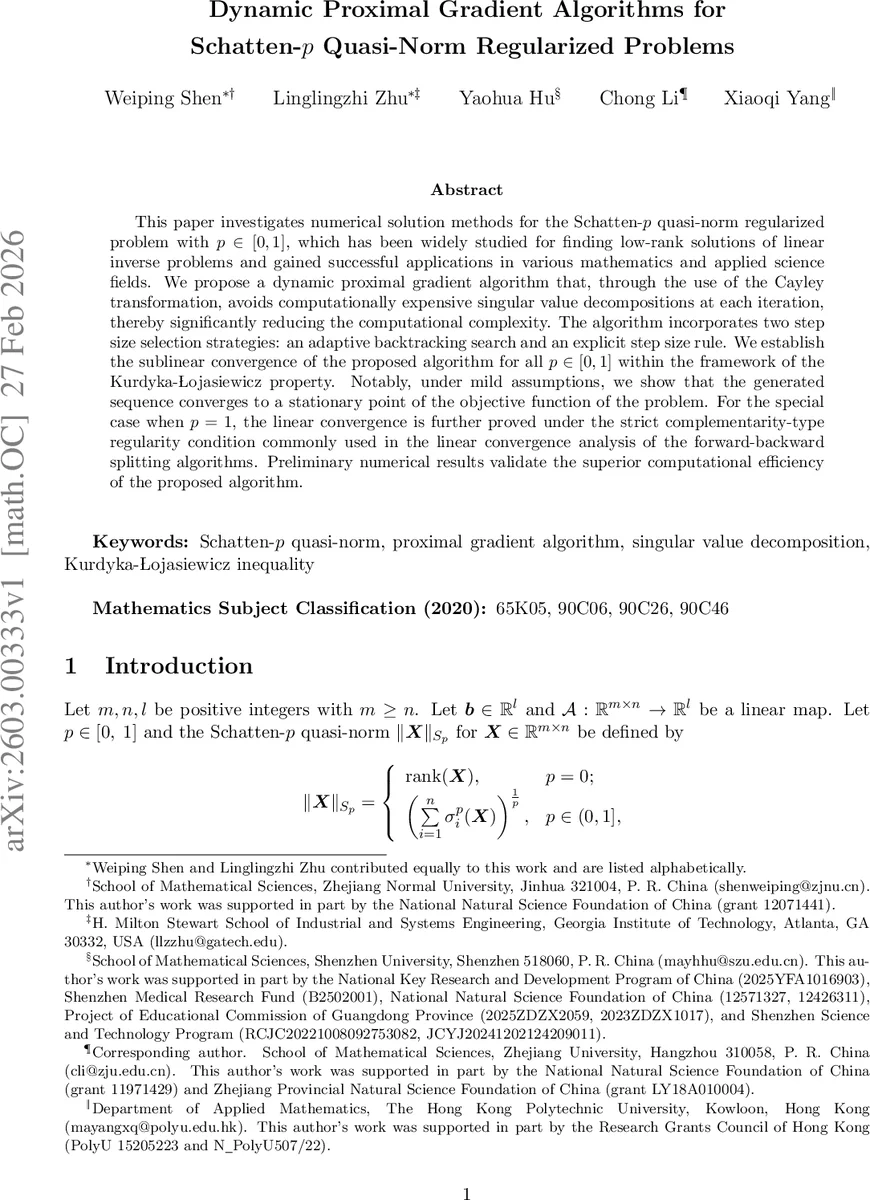 Dynamic Proximal Gradient Algorithms for Schatten-$p$ Quasi-Norm Regularized Problems